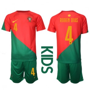 Portugal Ruben Dias #4 Hemmaställ Barn VM 2022 Kortärmad (+ Korta byxor)